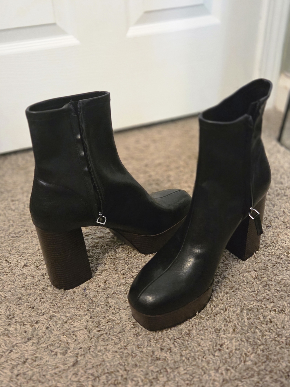 Black Platform Block Heel Ankle Boots - Women's